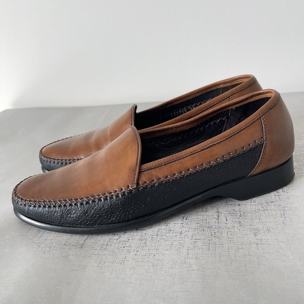 Bragano by Cole Haan Men's Two Tone‎ Leather Loafers Black Brown 10.5 Italy
